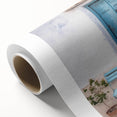 Art Deco poster of a Greek architecture door in soft pastel shades on rolled canvas, ideal for nursery wall art.