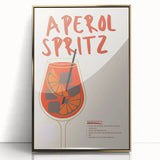 Large art print of a mid-century modernist food and drinks theme in a gold frame, suited for modern kitchen decor.