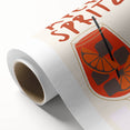 Art deco poster featuring a stylized food and drink motif in bold colors on rolled canvas, suitable for dining room decor.