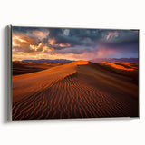 Framed canvas artwork depicting serene dunes landscape in soft silver tones, showcasing intricate details and textures, perfect for modern home decor.