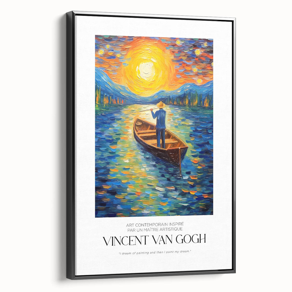 Black and white impressionist landscape painting on framed canvas, ideal for bedroom wall art.