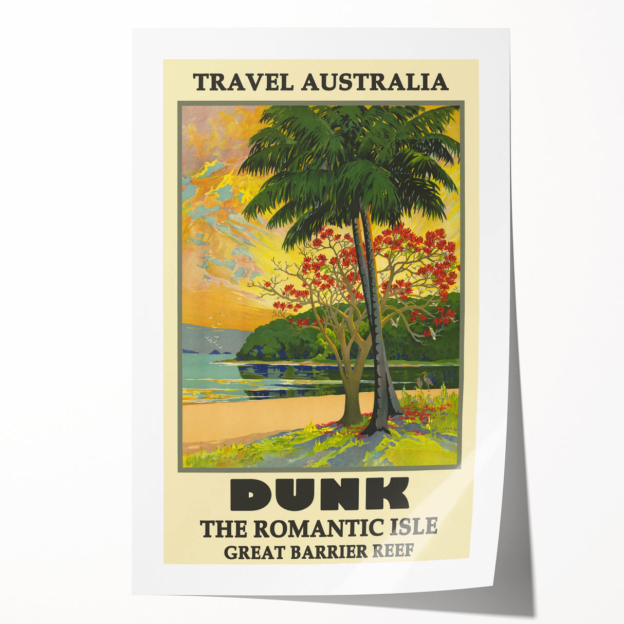 Dunk Island Retro Travel Poster | Great Barrier Reef Paradise Art