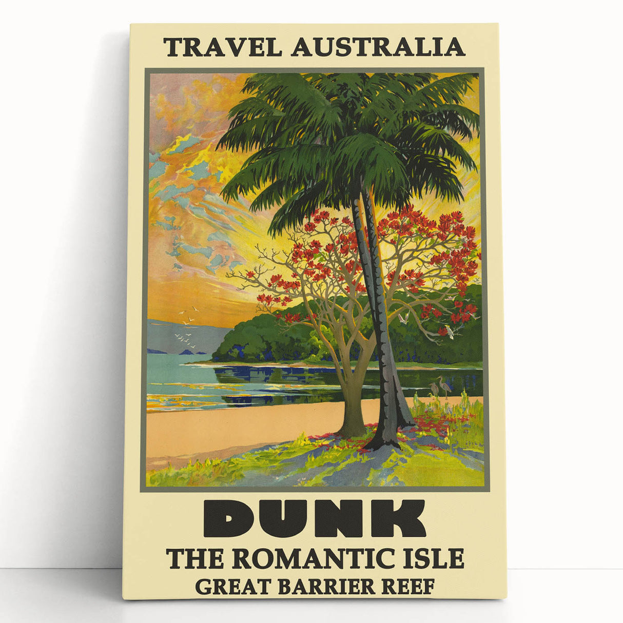 Dunk Island Retro Travel Poster | Great Barrier Reef Paradise Art