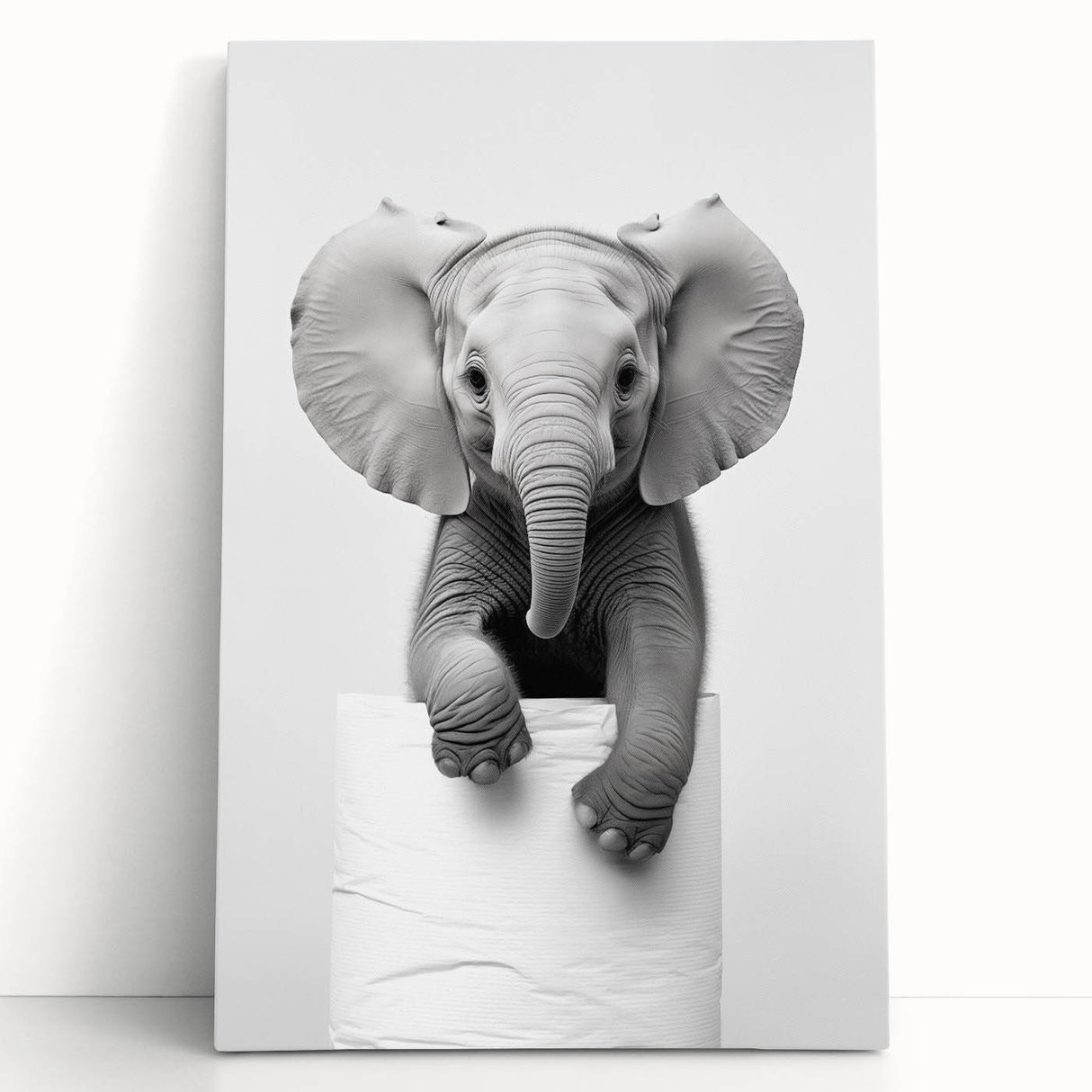 Playful Elephant Bathroom Wall Art - Minimalist Black and White Decor