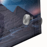 Large abstract depiction of an Egyptian landscape in acrylic, featuring earthy tones and mid-century modernist style.