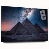 Large abstract depiction of an Egyptian landscape on acrylic glass, with muted earth tones.