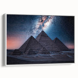 Framed canvas featuring a vintage-style landscape painting of the Egyptian desert in muted earth tones.