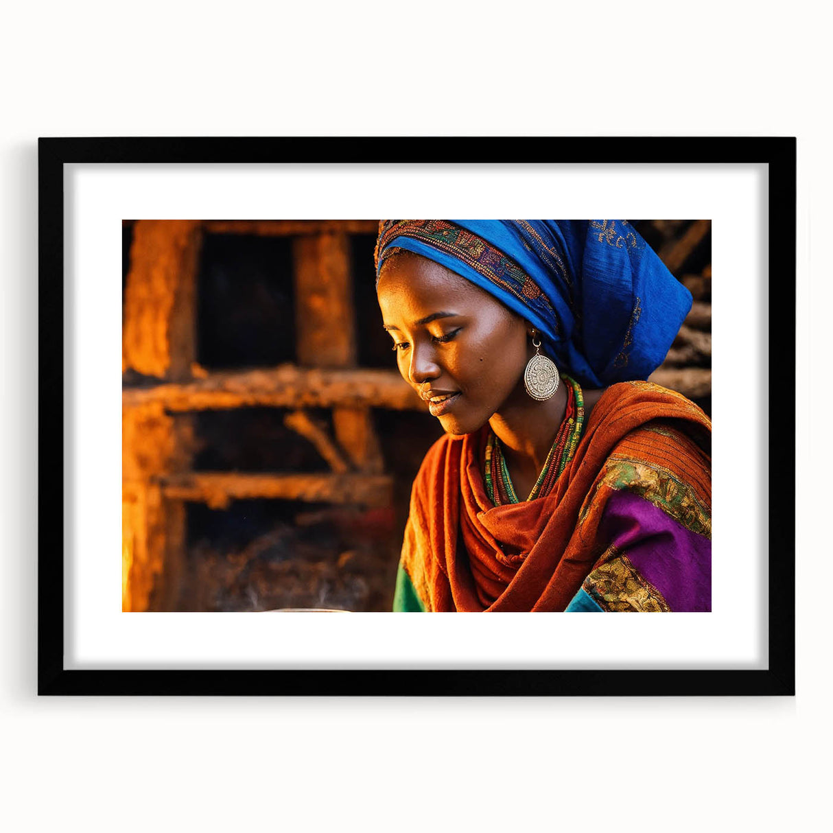 Extra large abstract art print featuring a colorful, textured Ethiopian landscape on a framed canvas.
