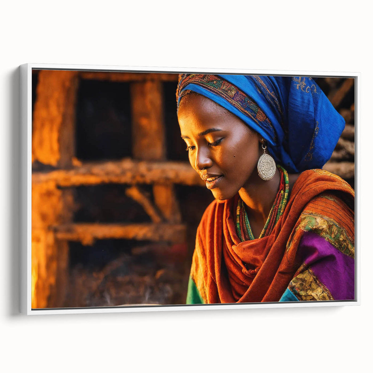 Framed canvas of a vintage-style Ethiopian landscape in muted earth tones, ideal for bedroom wall art.