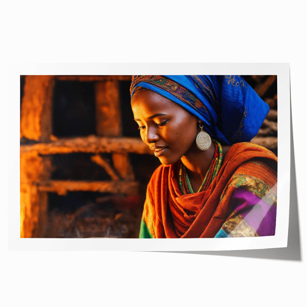 Ethiopian landscape with vibrant green and earth tones on a rolled canvas, ideal for dining room wall art.