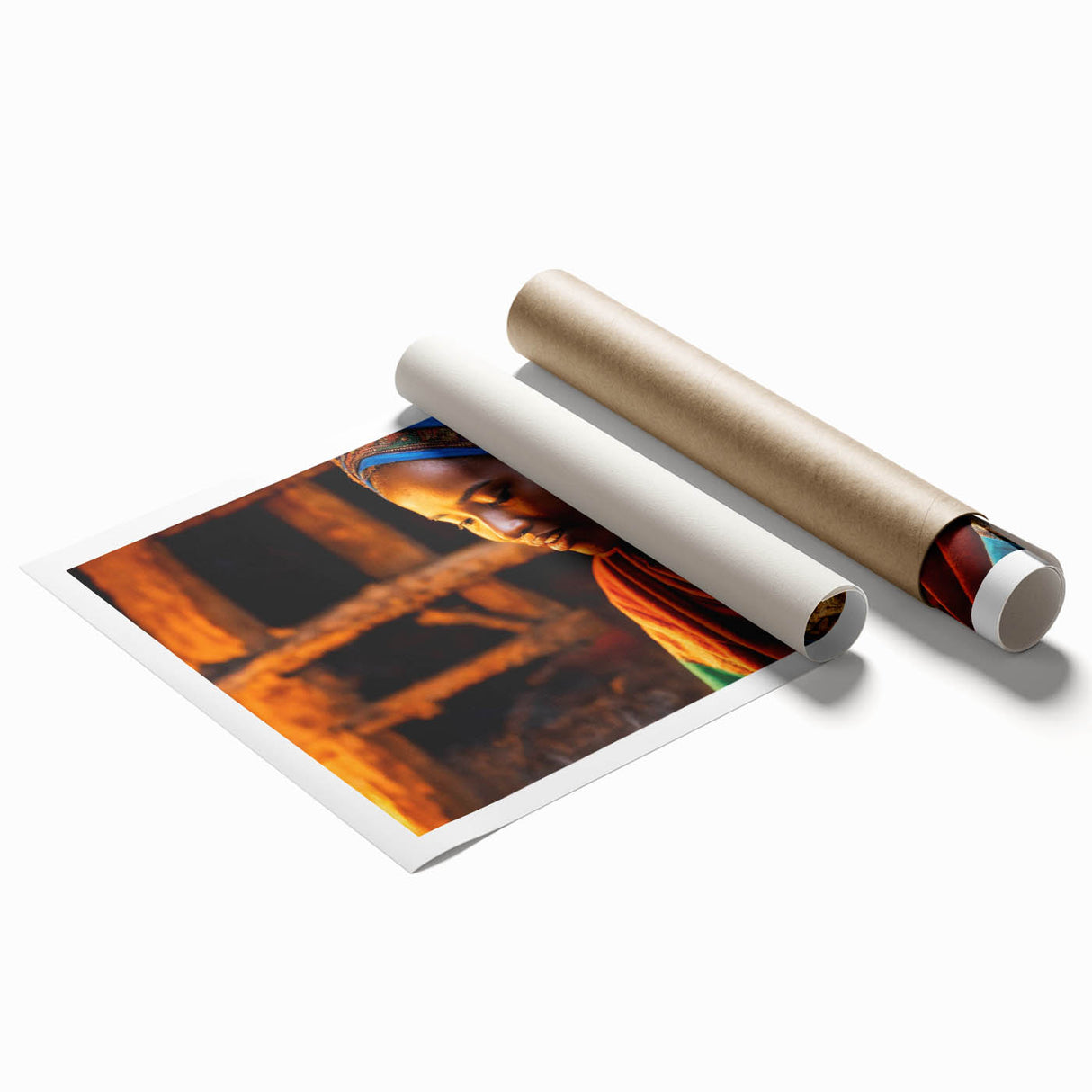 Ethiopian landscape with vibrant floral elements on a rolled print, suitable for large bathroom or living room walls.