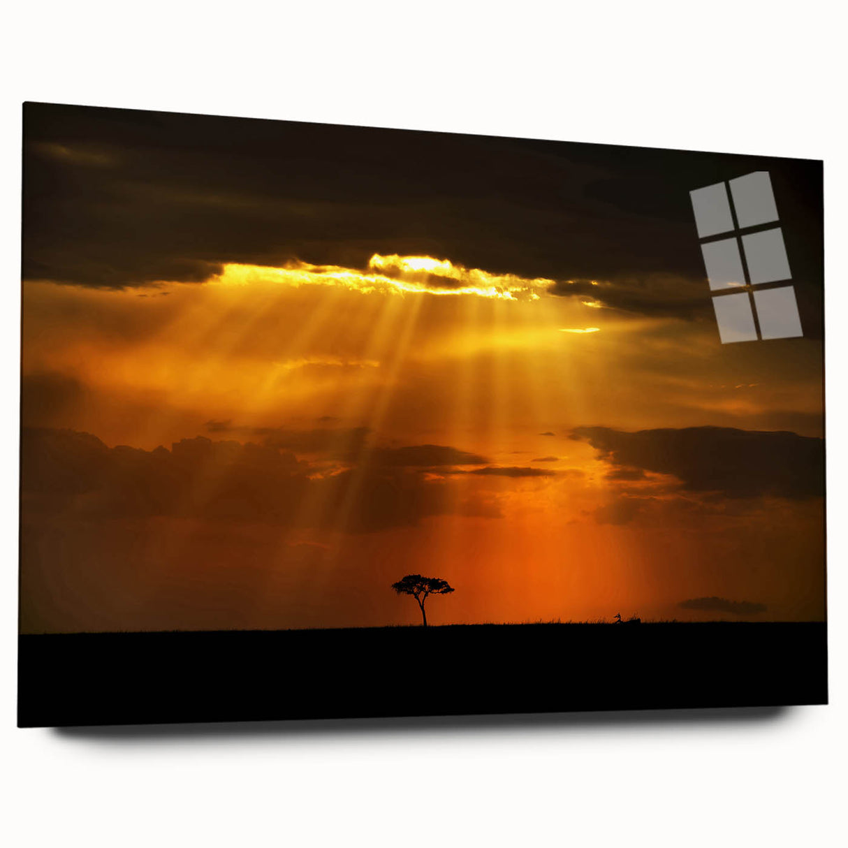 Large abstract wall art depicting a serene Kenyan landscape in muted earth tones on acrylic glass.