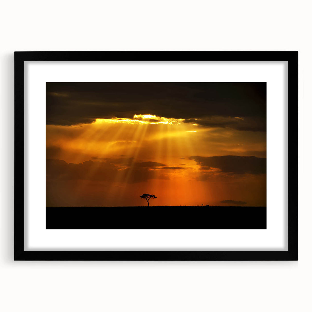 Extra large abstract art print featuring a textured, colorful African scenery on a framed canvas.