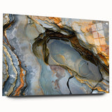 Acrylic glass print of a Mauritian landscape with lush greenery and distant mountains, in natural and earth tones.