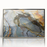 Acrylic print of a serene Mauritius landscape in pastel shades, framed in silver, suitable for modern art wall decor.