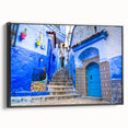 Black and white landscape art painting of Moroccan scenery on framed canvas, suitable for bedroom decor.