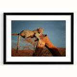 Extra large colorful abstract art print of a textured Namibian landscape, framed in black, ideal for living room decor.