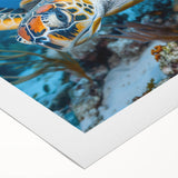 Art deco poster depicting Seychelles scenery on rolled canvas, with vibrant blue and green colors.