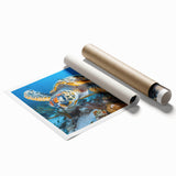 Extra large rolled print featuring Seychelles scenery with vibrant floral elements, ideal for classy bathroom wall art.
