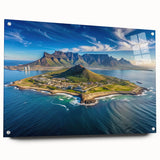 Large abstract acrylic print depicting a South African landscape, set in vibrant earth tones, ideal for dining room decor.