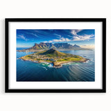 Extra large abstract art print featuring a textured, colorful African landscape on a black framed canvas.