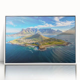 Mid-century modernist acrylic print featuring a stylized South African landscape in muted earth tones.