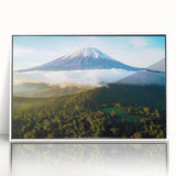 Mid-century modernist art depicting a serene Tanzanian landscape in muted earth tones, framed acrylic.