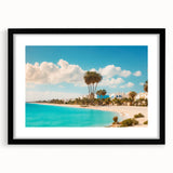 Extra large abstract art print depicting a textured, colorful Tunisian landscape on a black framed canvas.