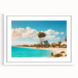 Abstract art print depicting a Tunisian landscape in muted earth tones, framed with a white mat.