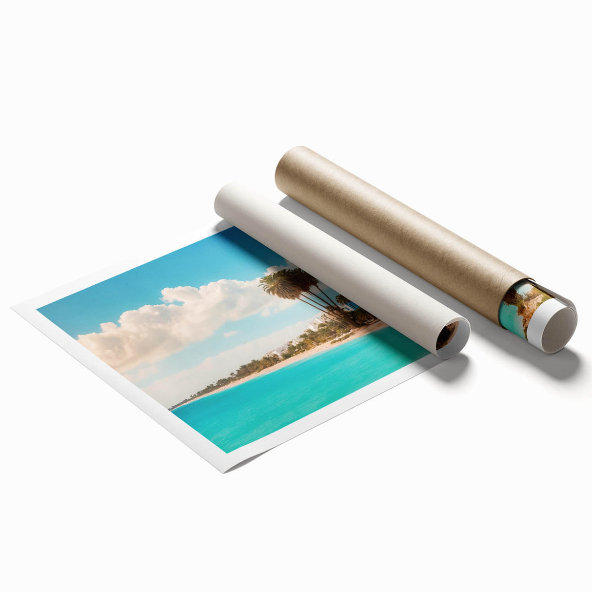 Extra large rolled print depicting Tunisian scenery with vibrant floral elements, ideal for classy bathroom wall art.