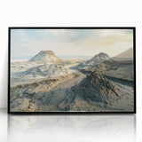 Large abstract wall art featuring geometric shapes in muted earth tones on a framed acrylic.