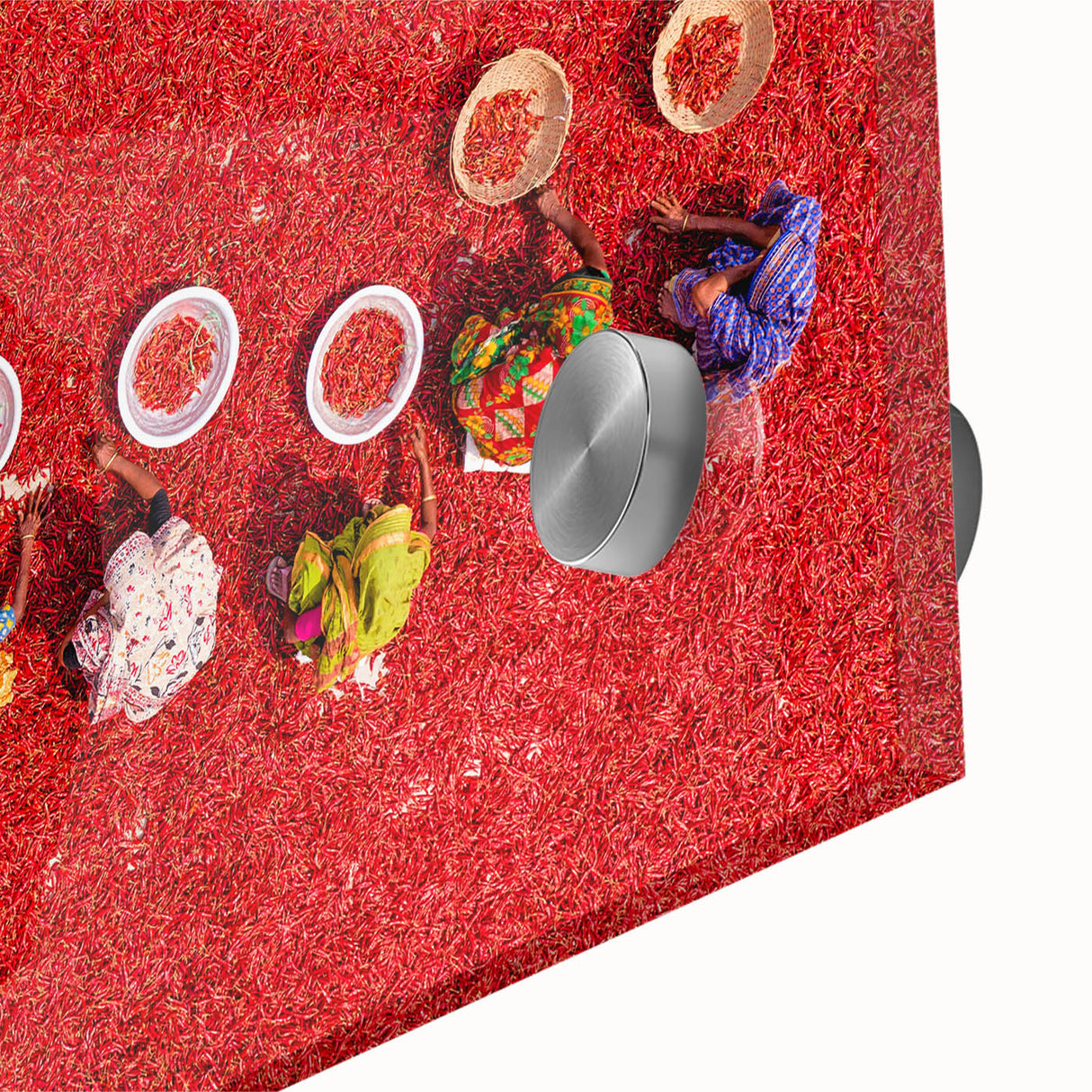 Large abstract wall art depicting a Bangladesh scenery in mid-century modernist style, ideal for dining room art.