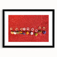 Extra large abstract art print featuring vibrant, colorful textures, ideal for living room decor, in a black frame with mat.