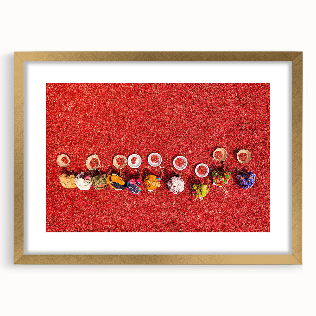 Extra large abstract art print featuring textured scenery of Bangladesh in muted earth tones, framed in gold.