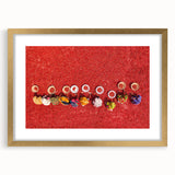 Extra large abstract art print featuring textured scenery of Bangladesh in muted earth tones, framed in gold.