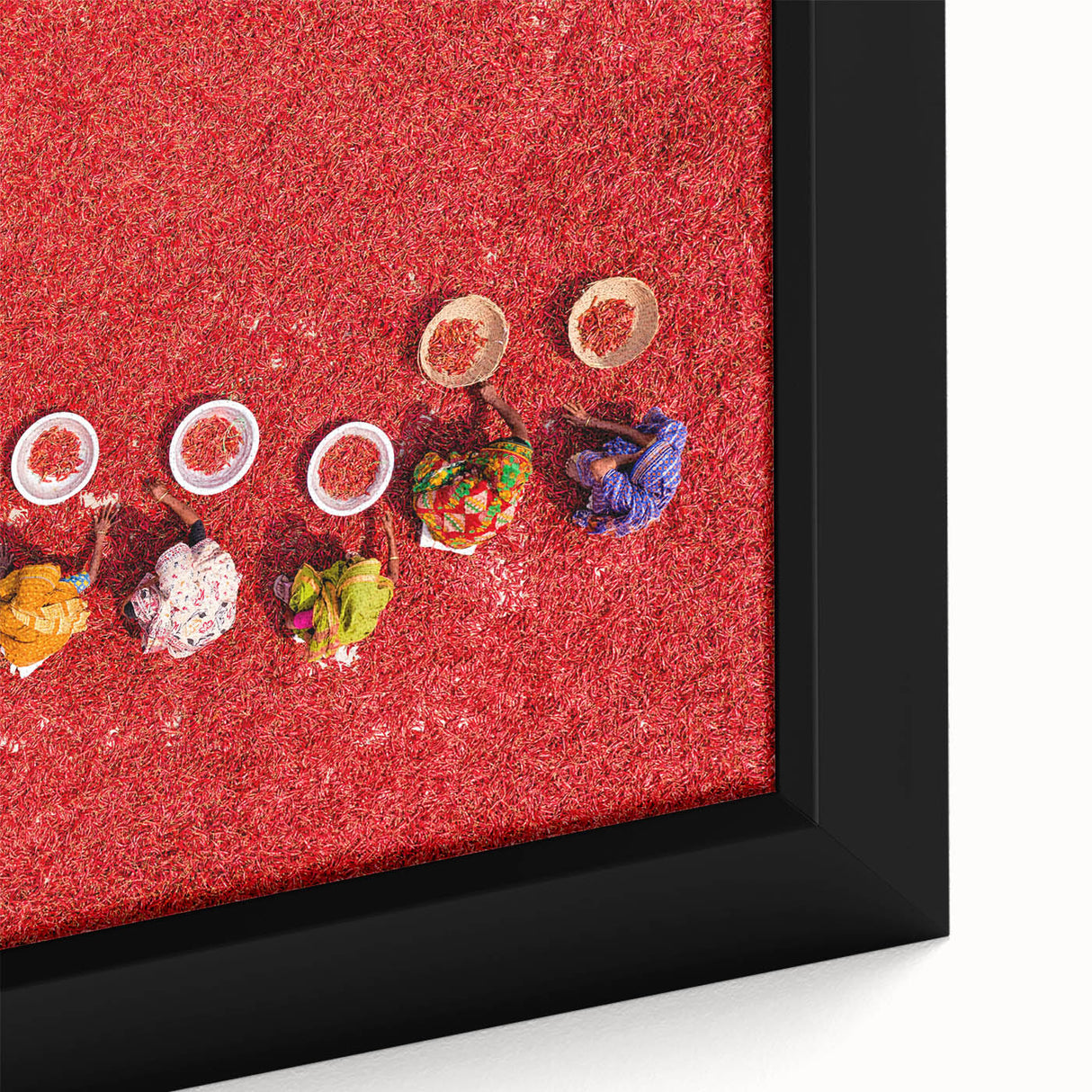 Extra large framed canvas featuring a textured, colorful art depiction of an Asian landscape in muted earth tones.