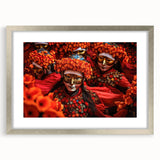 Textured art print depicting abstract scenery of Bhutan in muted earth tones, framed in silver, ideal for bedroom art.