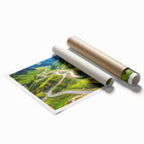 Extra large rolled print of Asian-inspired floral scenery in muted green and pink tones, ideal for classy bathroom wall art.