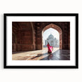 Extra large abstract art print featuring colorful, textured scenery of an Indian landscape on a black framed canvas.