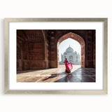 Textured abstract art print of a serene Indian landscape in soft earth tones, framed in silver, ideal for bedroom decor.