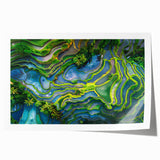 Extra large rolled print featuring a serene Indonesian landscape with lush greenery and vibrant floral elements.