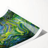 Extra large wall art featuring line art flowers in soft pastel shades on a rolled print.