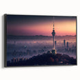 Framed canvas featuring a black and white vintage poster of a Korean landscape, ideal for bedroom wall art.