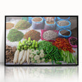 Large abstract wall art depicting a Laos scenery in muted earth tones on a framed acrylic.
