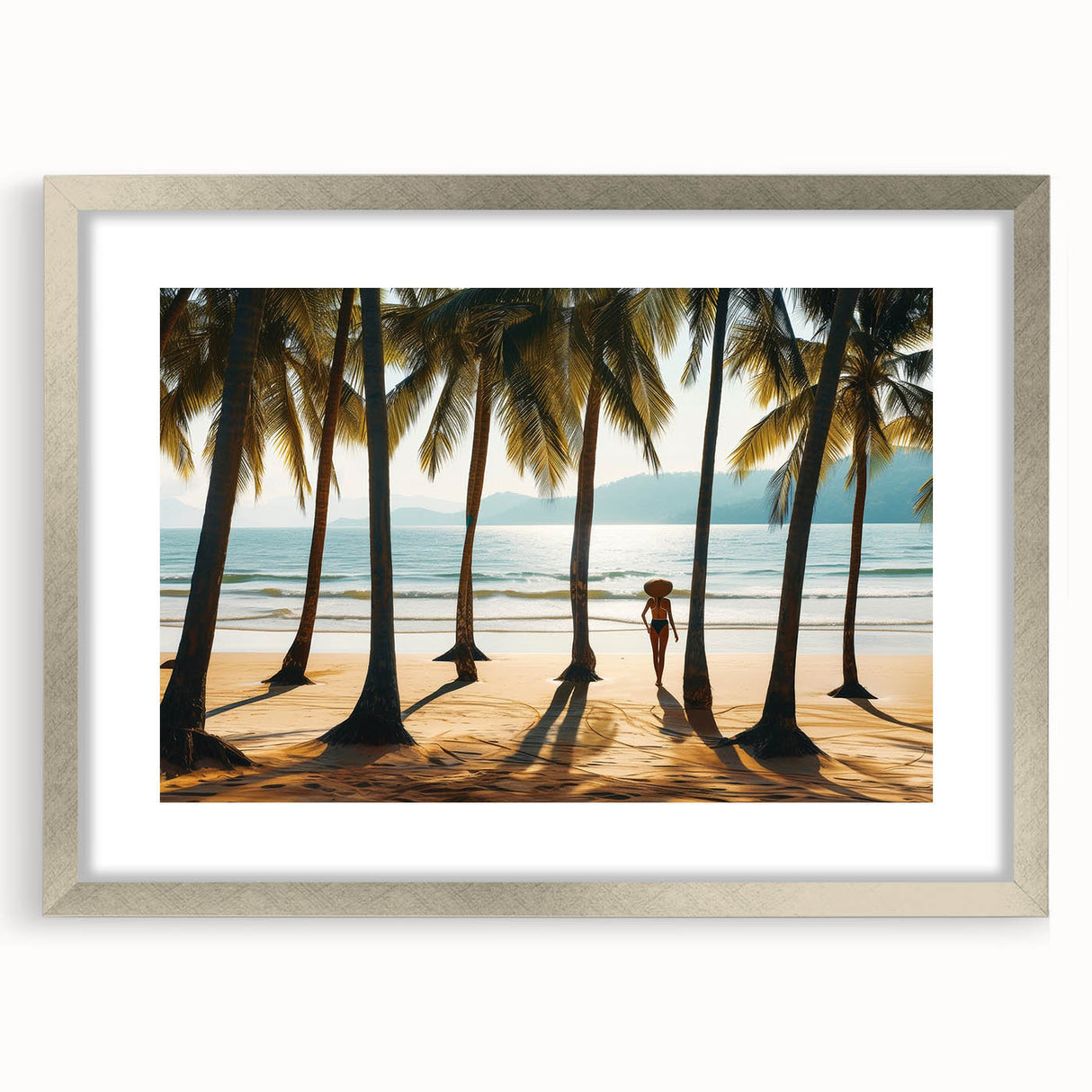 Textured art depicting an abstract Malaysian landscape in muted earth tones on a framed silver mat.
