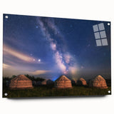 Large abstract wall art of a Mongolian landscape in muted earth tones on acrylic glass.