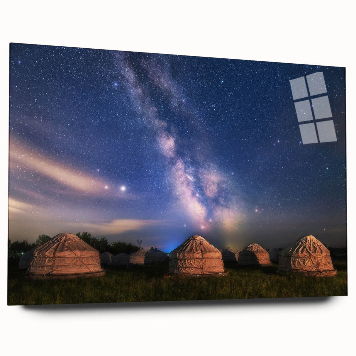 Large abstract wall art depicting a Mongolian landscape in muted earth tones, acrylic print.