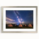 Textured art of a Mongolian landscape on a framed silver mat, featuring abstract earth tones, ideal for bedroom art.