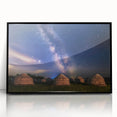 Large abstract wall art depicting a Mongolian landscape in muted earth tones on a framed acrylic print.