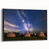 Black and white landscape art painting of a Mongolian scenery on framed canvas, suitable for bedroom wall decor.